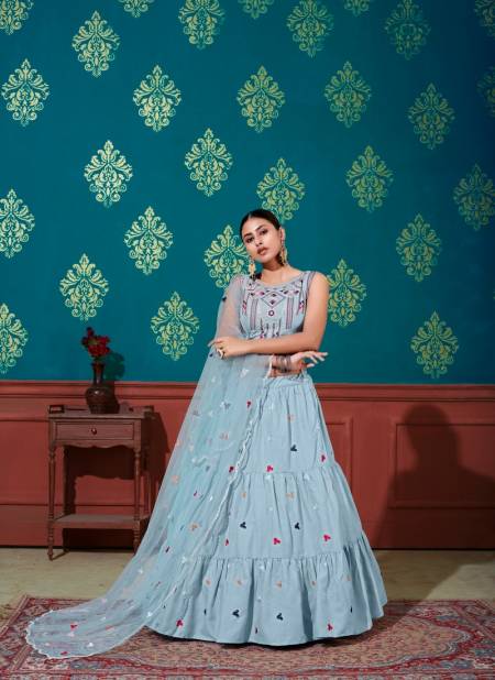 Sky Blue Colour Exclusive Wedding Wear Heavy Cotton Embroidery Thread Latest Lehenga Choli Collection 1672